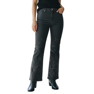 Vintage Italian Black Flare Jeans with Subtle Embellished Detail